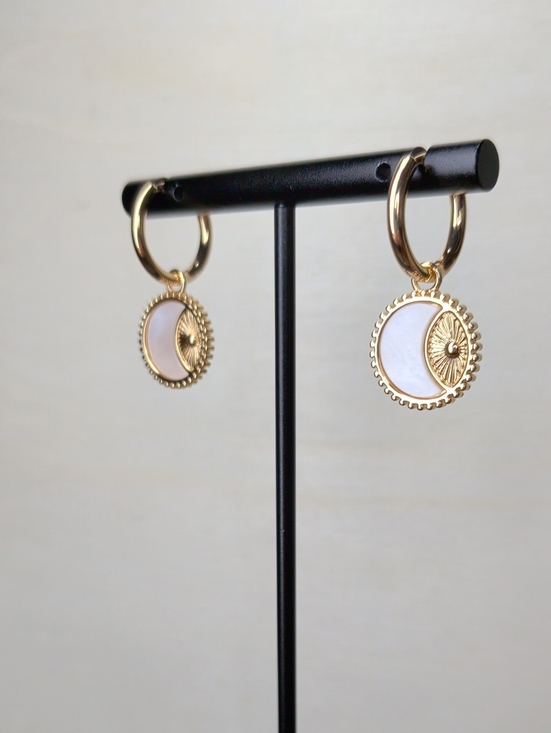 Jewelry - 18k GP Mother-of-Pearl Crescent Moon Huggies